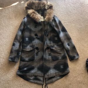 BB DAKOTA Aztec fur hooded coat
